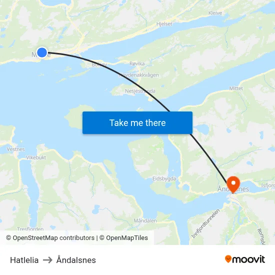Hatlelia to Åndalsnes map