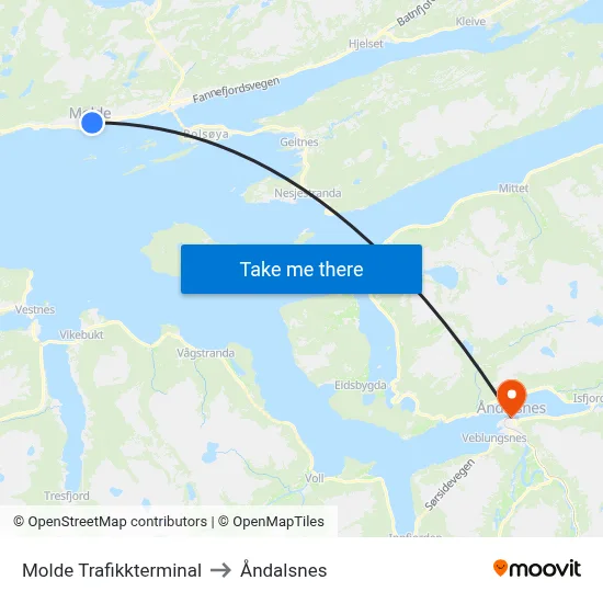 Molde Trafikkterminal to Åndalsnes map