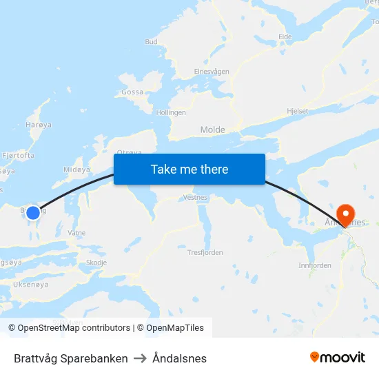 Brattvåg Sparebanken to Åndalsnes map