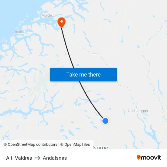Alti Valdres to Åndalsnes map