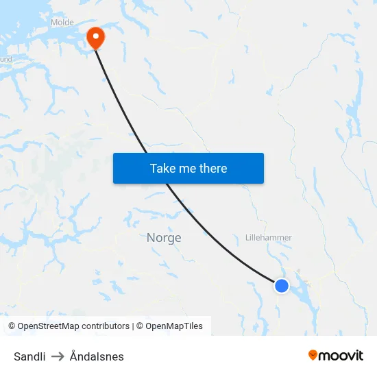 Sandli to Åndalsnes map