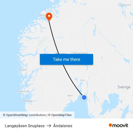Langøyåsen Snuplass to Åndalsnes map