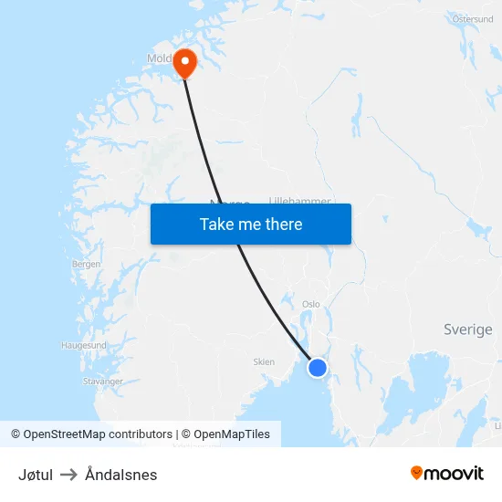 Jøtul to Åndalsnes map