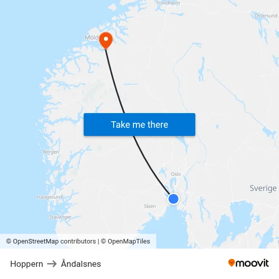 Hoppern to Åndalsnes map