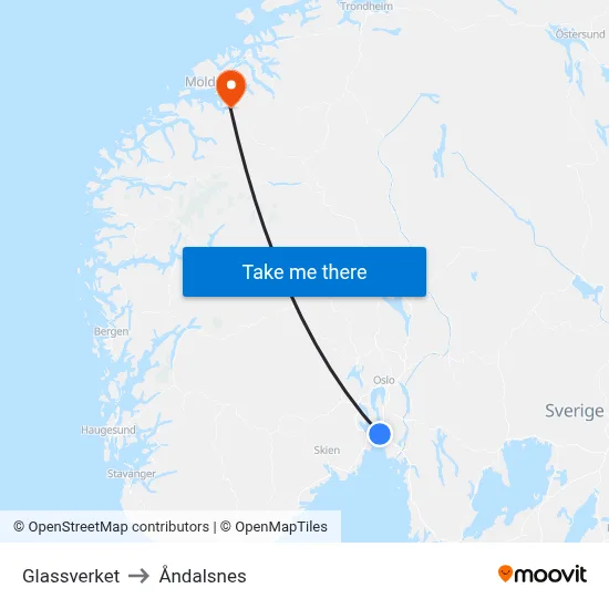 Glassverket to Åndalsnes map