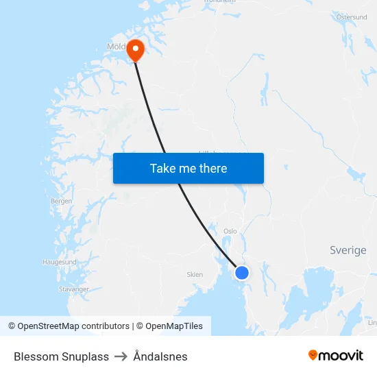 Blessom Snuplass to Åndalsnes map