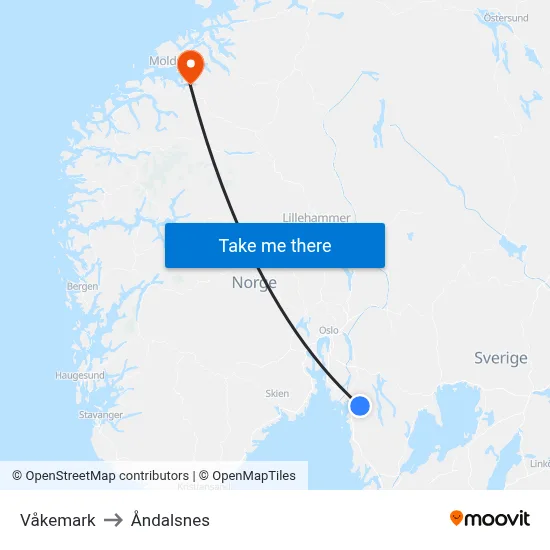 Våkemark to Åndalsnes map