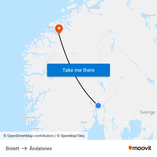 Bislett to Åndalsnes map