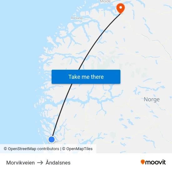 Morvikveien to Åndalsnes map