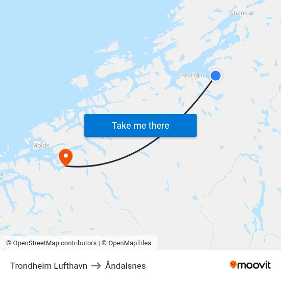Trondheim Lufthavn to Åndalsnes map