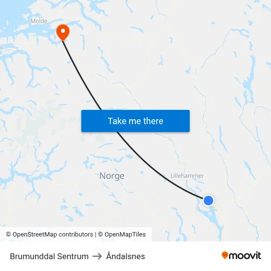 Brumunddal Sentrum to Åndalsnes map