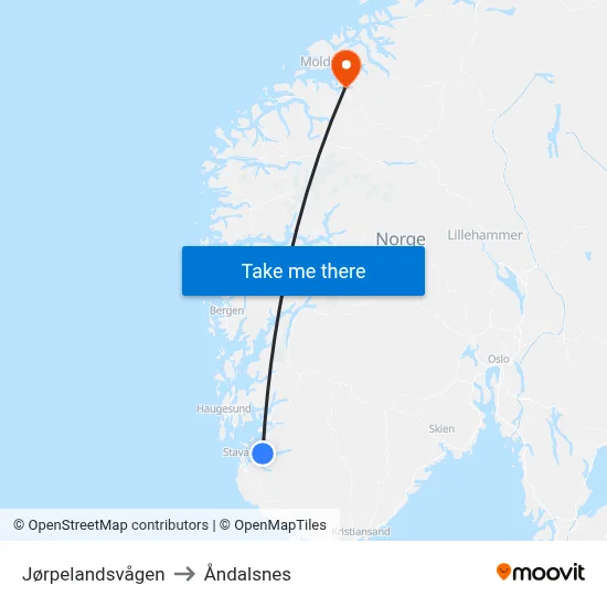 Jørpelandsvågen to Åndalsnes map