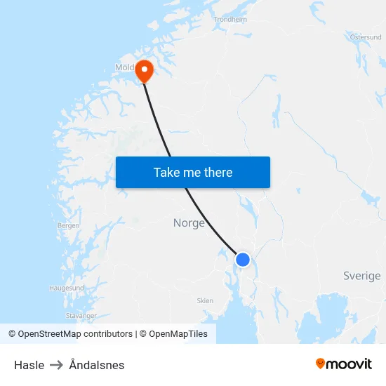 Hasle to Åndalsnes map