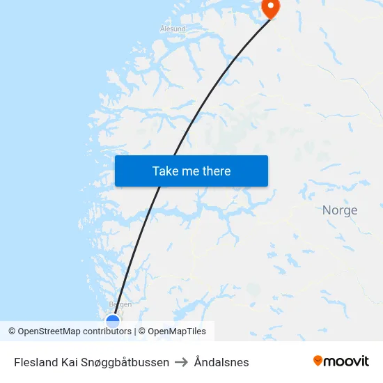 Flesland Kai Snøggbåtbussen to Åndalsnes map