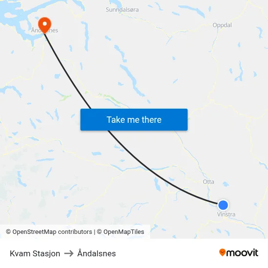Kvam Stasjon to Åndalsnes map