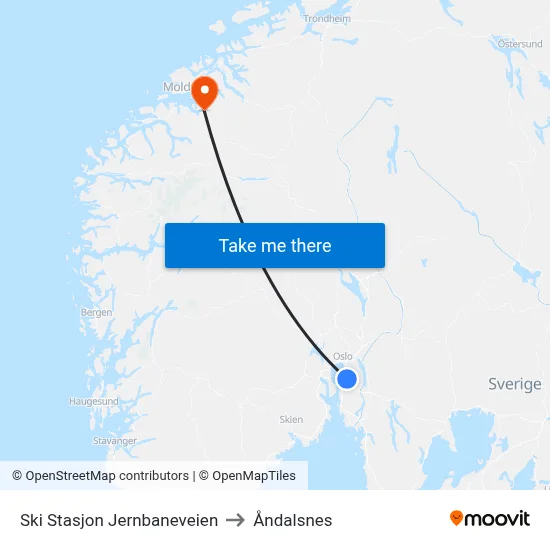 Ski Stasjon Jernbaneveien to Åndalsnes map