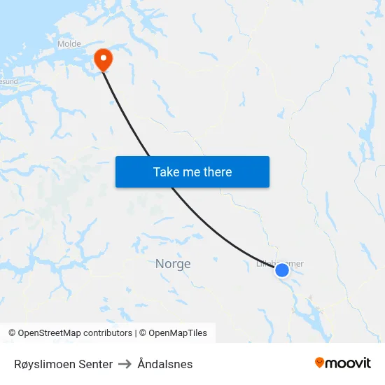 Røyslimoen Senter to Åndalsnes map