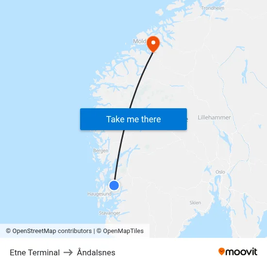Etne Terminal to Åndalsnes map