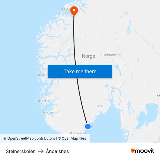 Steinerskolen to Åndalsnes map