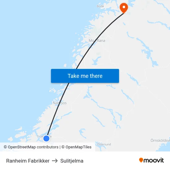 Ranheim Fabrikker to Sulitjelma map