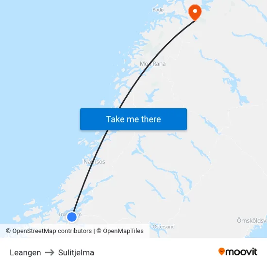 Leangen to Sulitjelma map