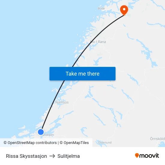 Rissa Skysstasjon to Sulitjelma map