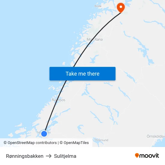 Rønningsbakken to Sulitjelma map
