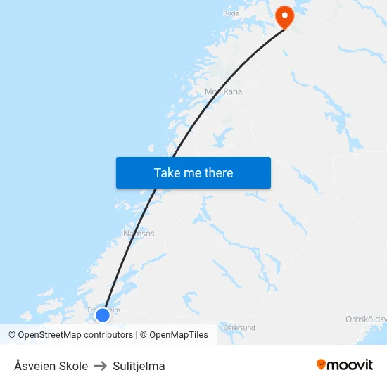 Åsveien Skole to Sulitjelma map