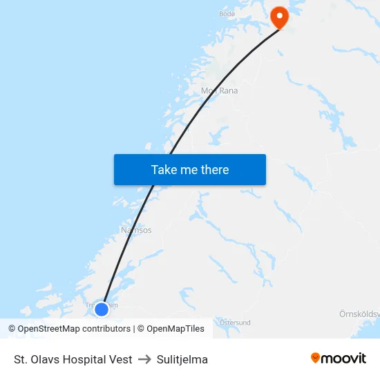 St. Olavs Hospital Vest to Sulitjelma map