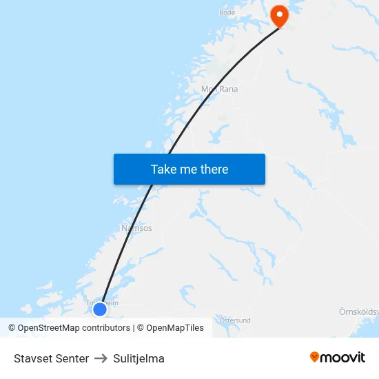 Stavset Senter to Sulitjelma map