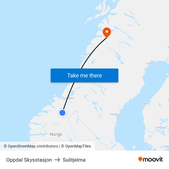 Oppdal Skysstasjon to Sulitjelma map