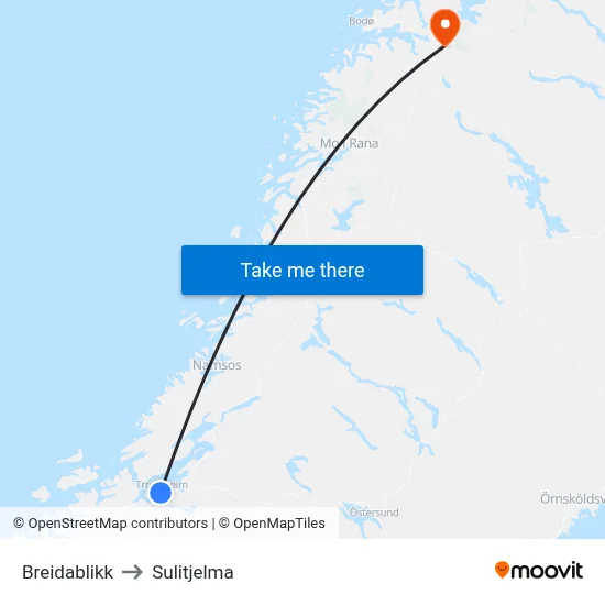 Breidablikk to Sulitjelma map
