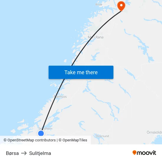 Børsa to Sulitjelma map