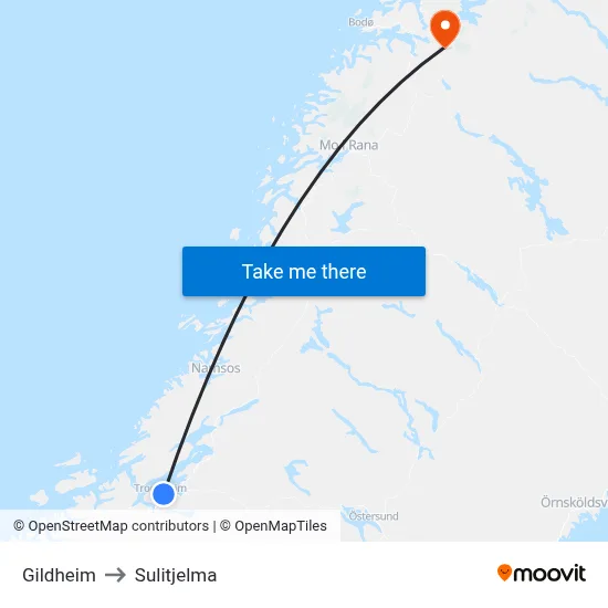 Gildheim to Sulitjelma map