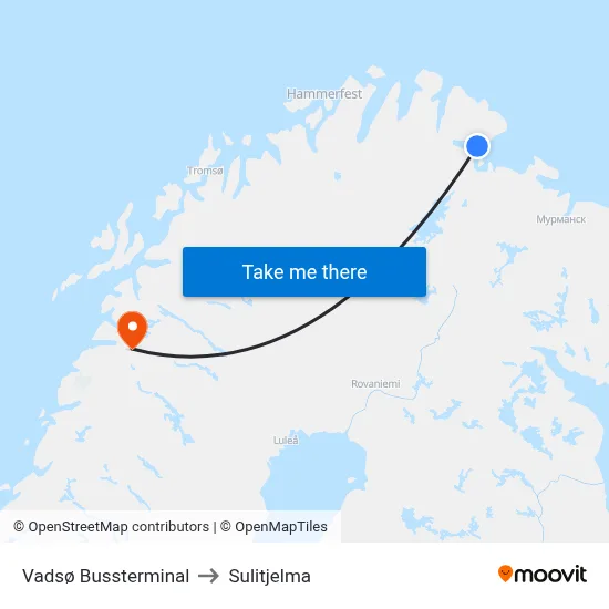 Vadsø Bussterminal to Sulitjelma map