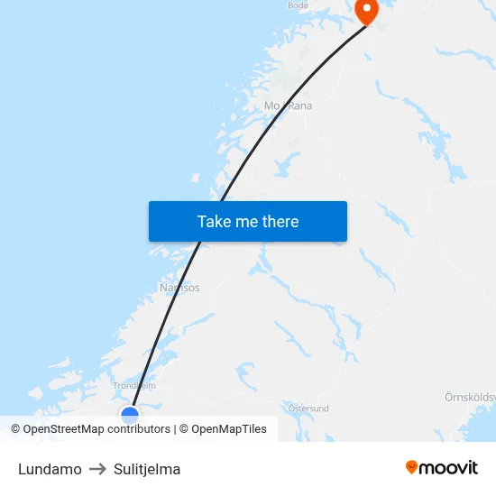 Lundamo to Sulitjelma map