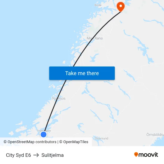 City Syd E6 to Sulitjelma map