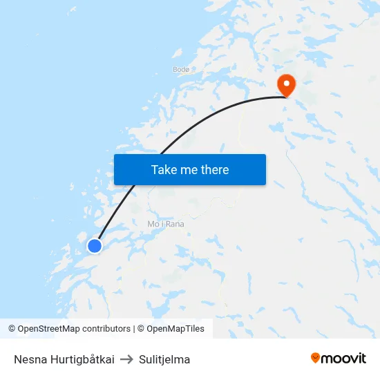 Nesna Hurtigbåtkai to Sulitjelma map