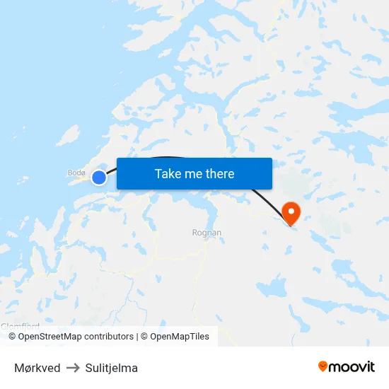 Mørkved to Sulitjelma map