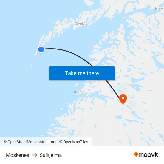 Moskenes to Sulitjelma map