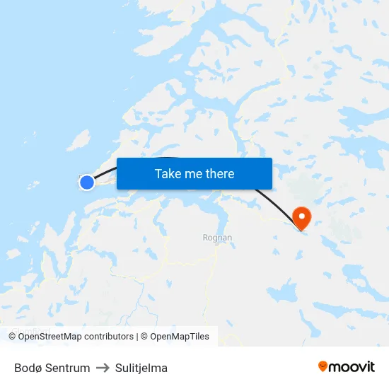 Bodø Sentrum to Sulitjelma map