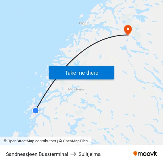 Sandnessjøen Bussterminal to Sulitjelma map