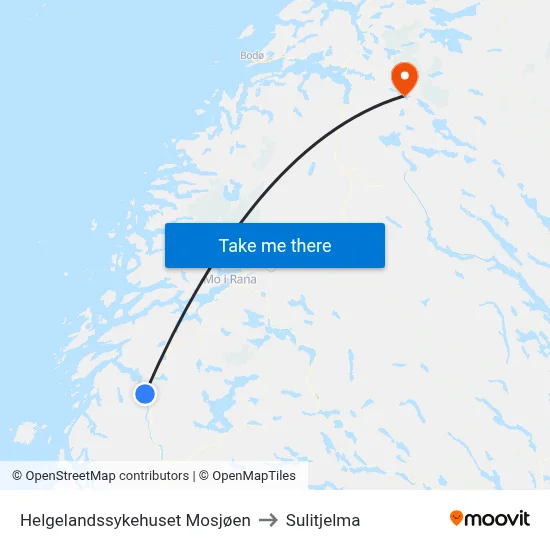 Helgelandssykehuset Mosjøen to Sulitjelma map