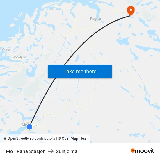 Mo I Rana Stasjon to Sulitjelma map