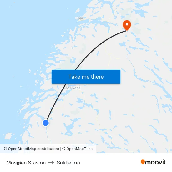 Mosjøen Stasjon to Sulitjelma map