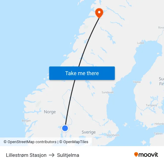 Lillestrøm Stasjon to Sulitjelma map