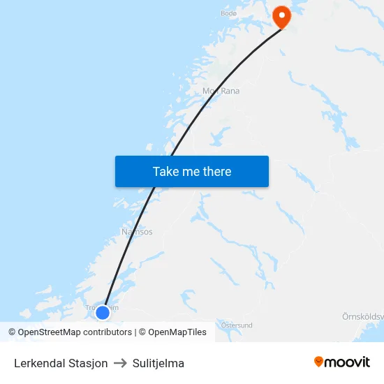 Lerkendal Stasjon to Sulitjelma map