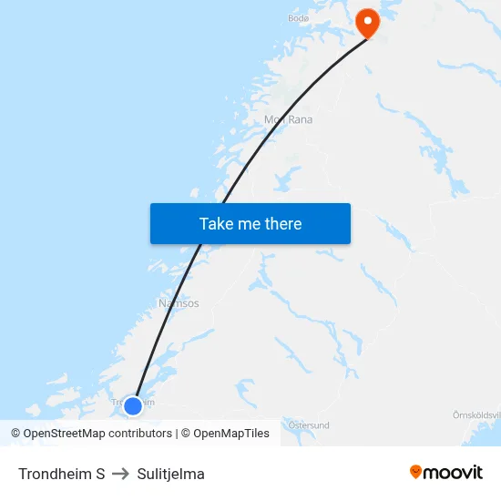 Trondheim S to Sulitjelma map