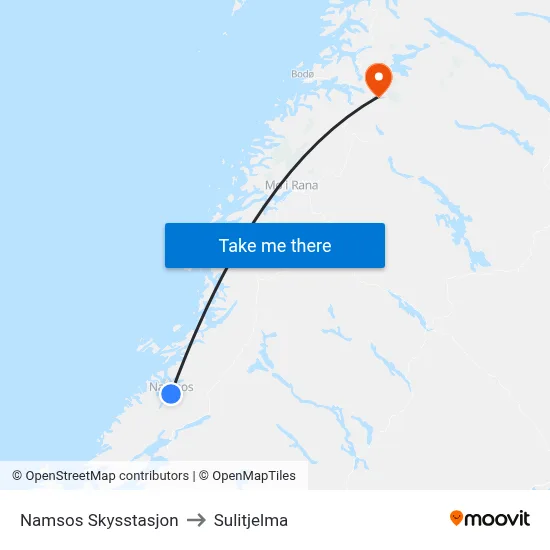 Namsos Skysstasjon to Sulitjelma map