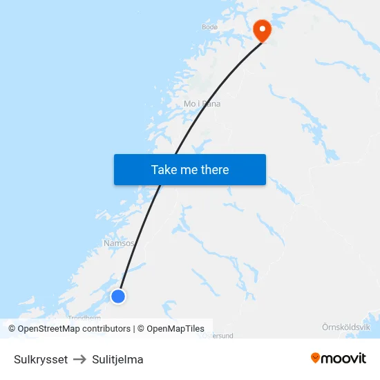 Sulkrysset to Sulitjelma map